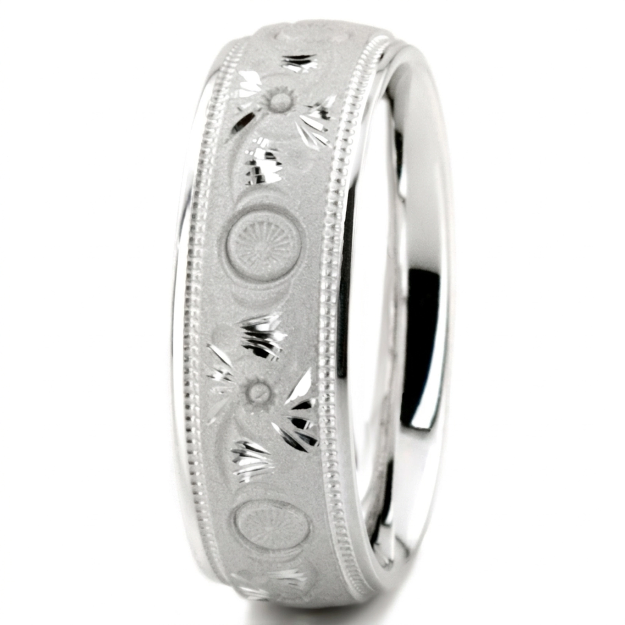 10K white gold 6mm. same as picture floral-carved-fancy-wedding-ring - alternate view 4