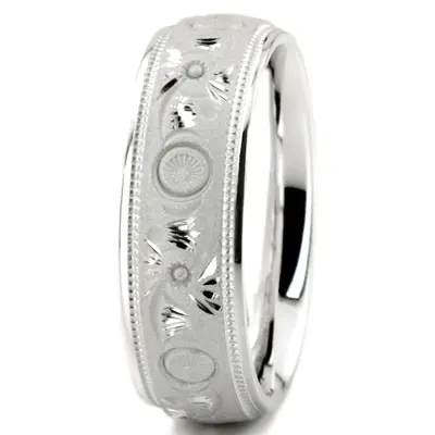 10K white gold 6mm. same as picture floral-carved-fancy-wedding-ring - alternate view 4 thumbnail