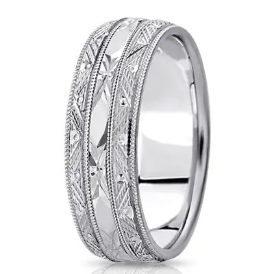 10K white gold 7mm. high polish fancy-carved-contemporary-wedding-band - alternate view 5 thumbnail