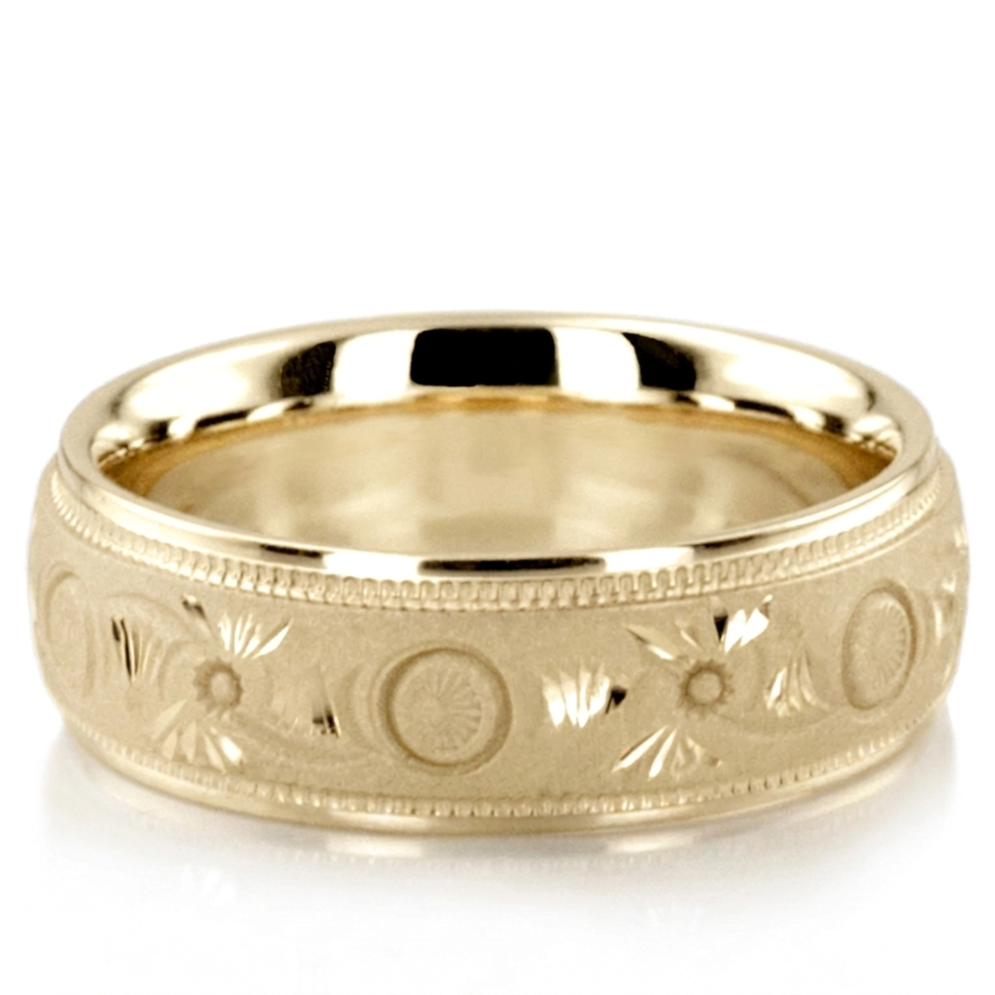 10K yellow gold 6mm. same as picture floral-carved-fancy-wedding-ring - alternate view 2