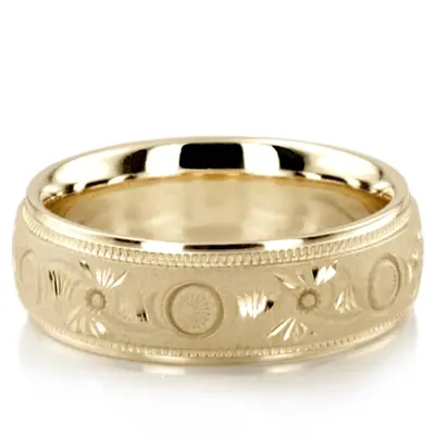 10K yellow gold 6mm. same as picture floral-carved-fancy-wedding-ring - alternate view 2 thumbnail