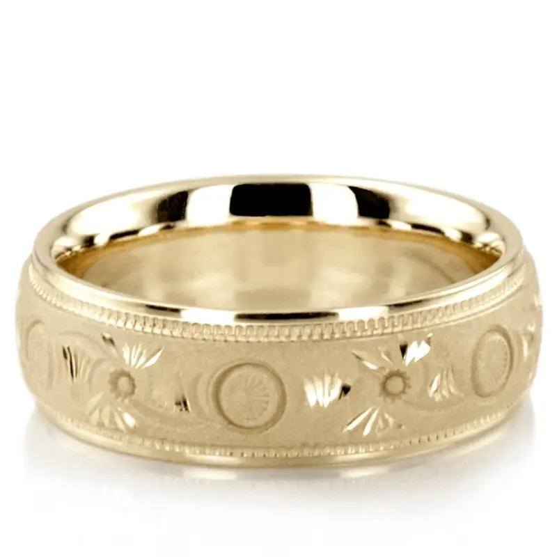 14K yellow gold 6mm. same as picture floral-carved-fancy-wedding-ring - alternate view 2