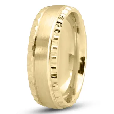 10K yellow gold 7mm. satin finish Grooved-Edge-Fancy-Wedding-Ring - alternate view 3 thumbnail