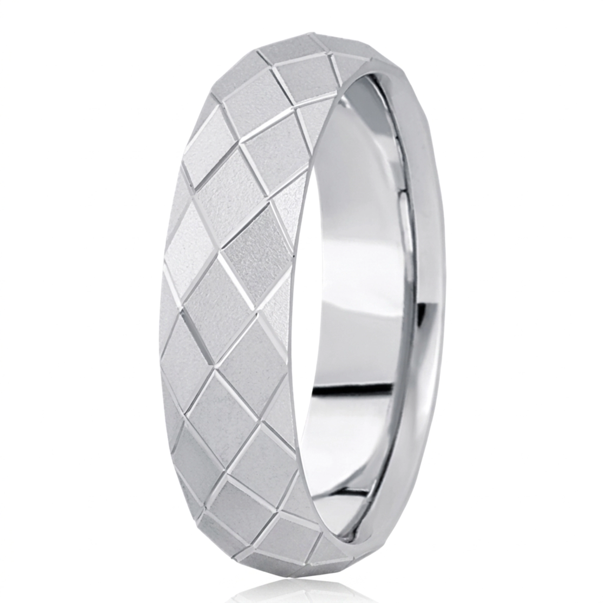 10K white gold 7mm. satin Diamond-Pattern-Wedding-Band - main view