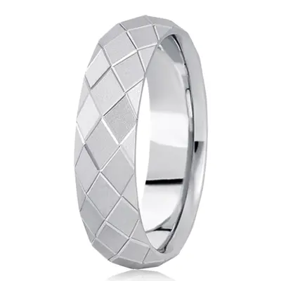 10K white gold 7mm. satin Diamond-Pattern-Wedding-Band - main view thumbnail