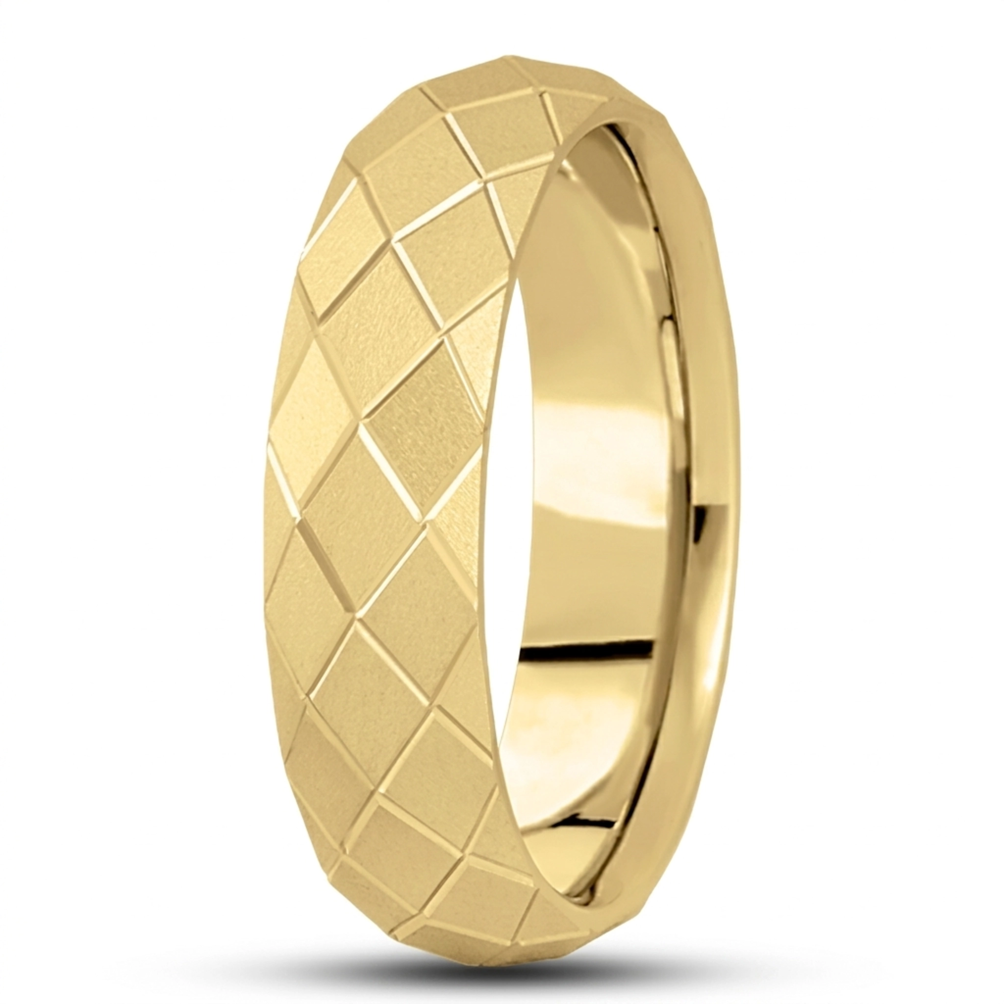 10K yellow gold 7mm. satin Diamond-Pattern-Wedding-Band - alternate view 2