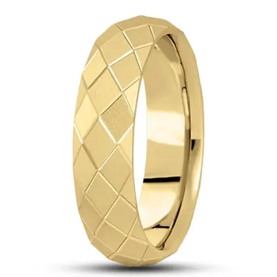 10K yellow gold 7mm. satin Diamond-Pattern-Wedding-Band - alternate view 2 thumbnail