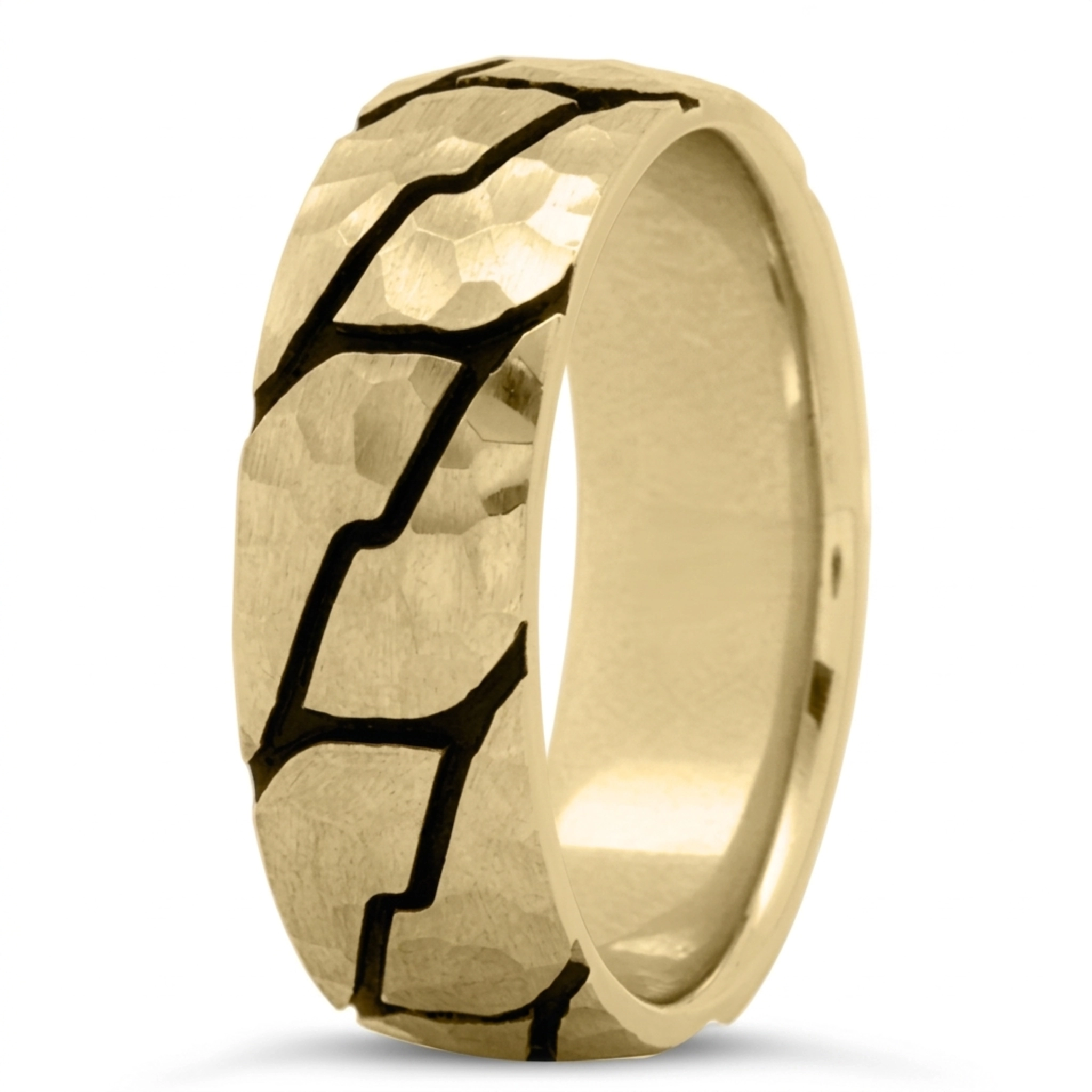 10K yellow gold 7mm. hammer Dark-Crack-Design-Wedding-Band - alternate view 2