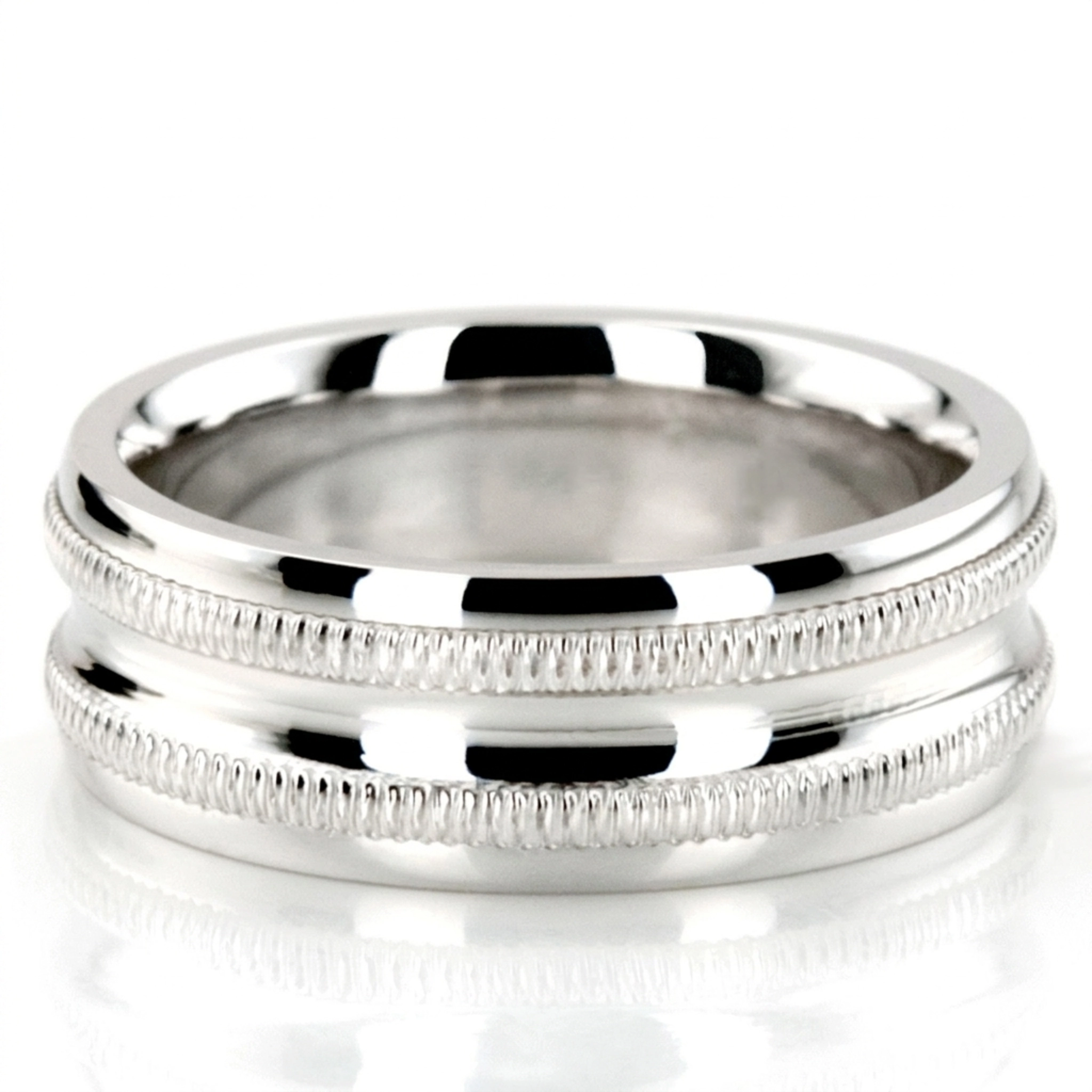 10K white gold 6.5mm high polish Diamond-cut-wedding-band - main view