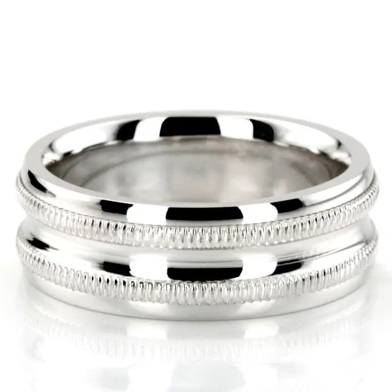 14K white gold 6.5mm high polish Diamond-cut-wedding-band - main view