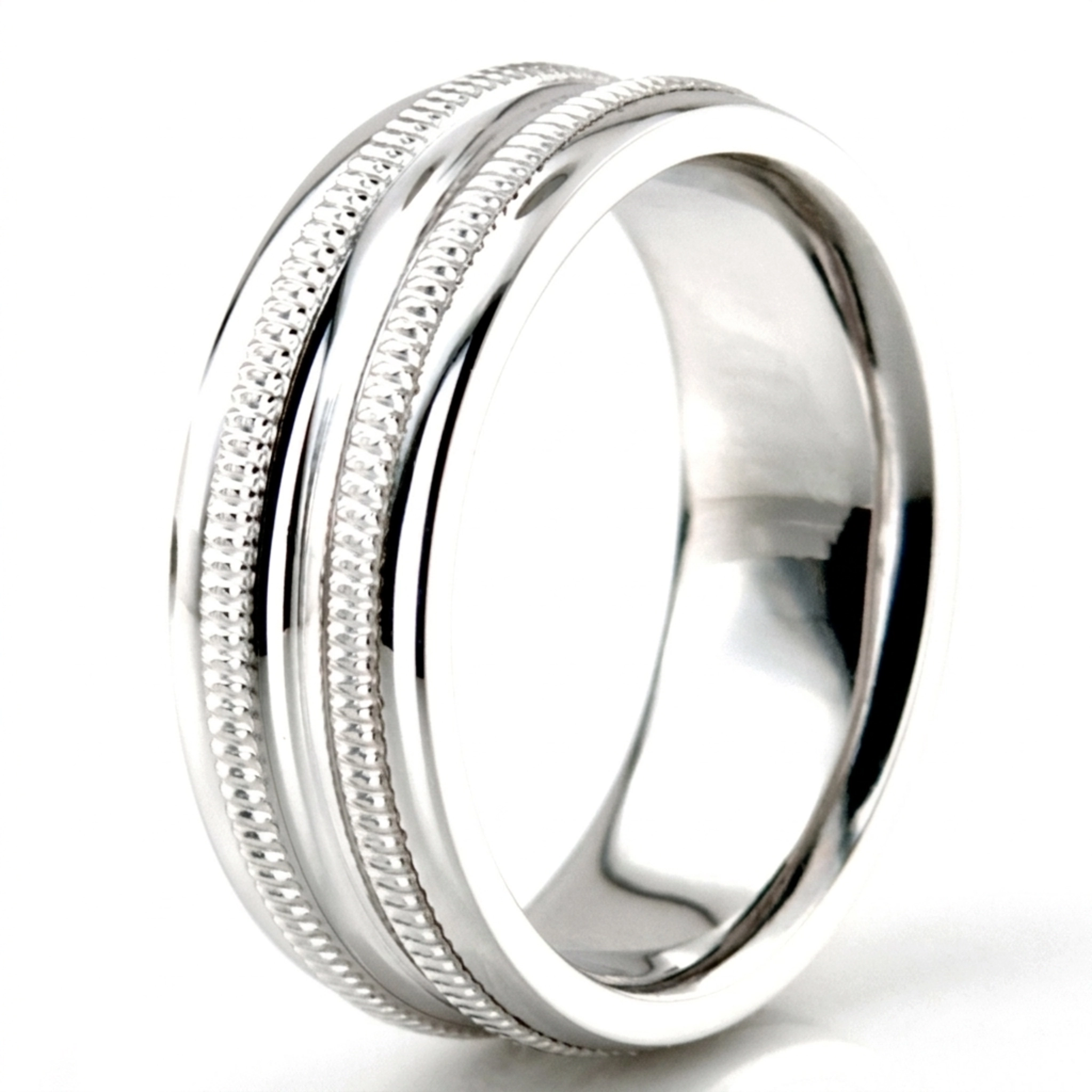10K white gold 6.5mm high polish Diamond-cut-wedding-band - alternate view 4