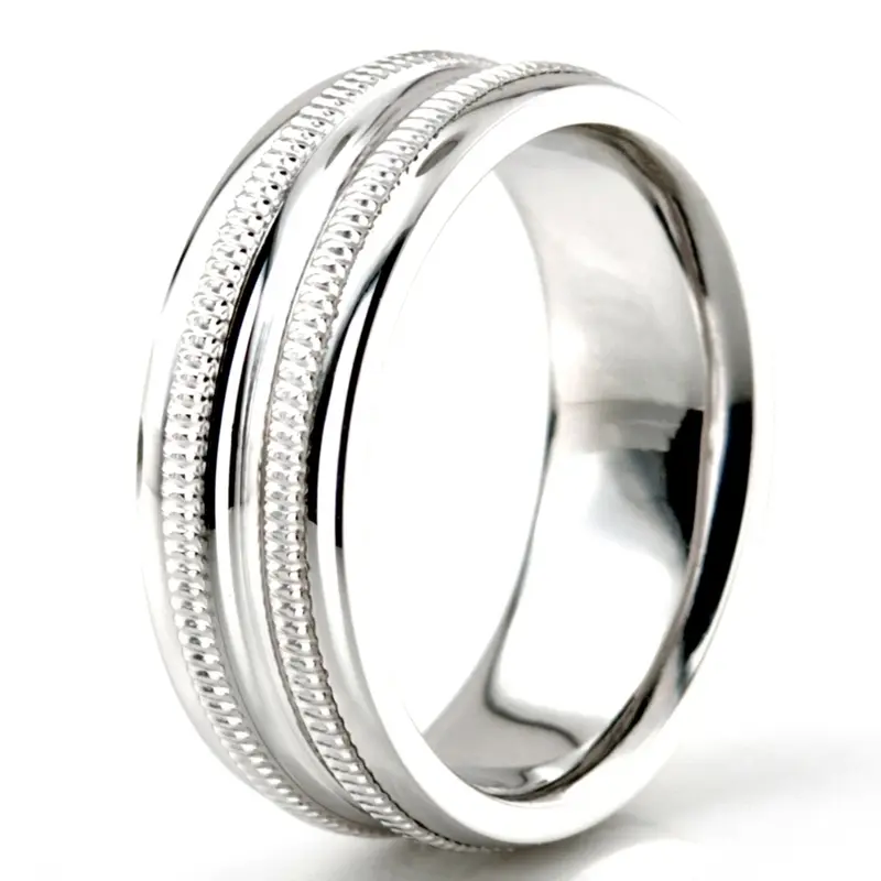 14K white gold 6.5mm high polish Diamond-cut-wedding-band - alternate view 4