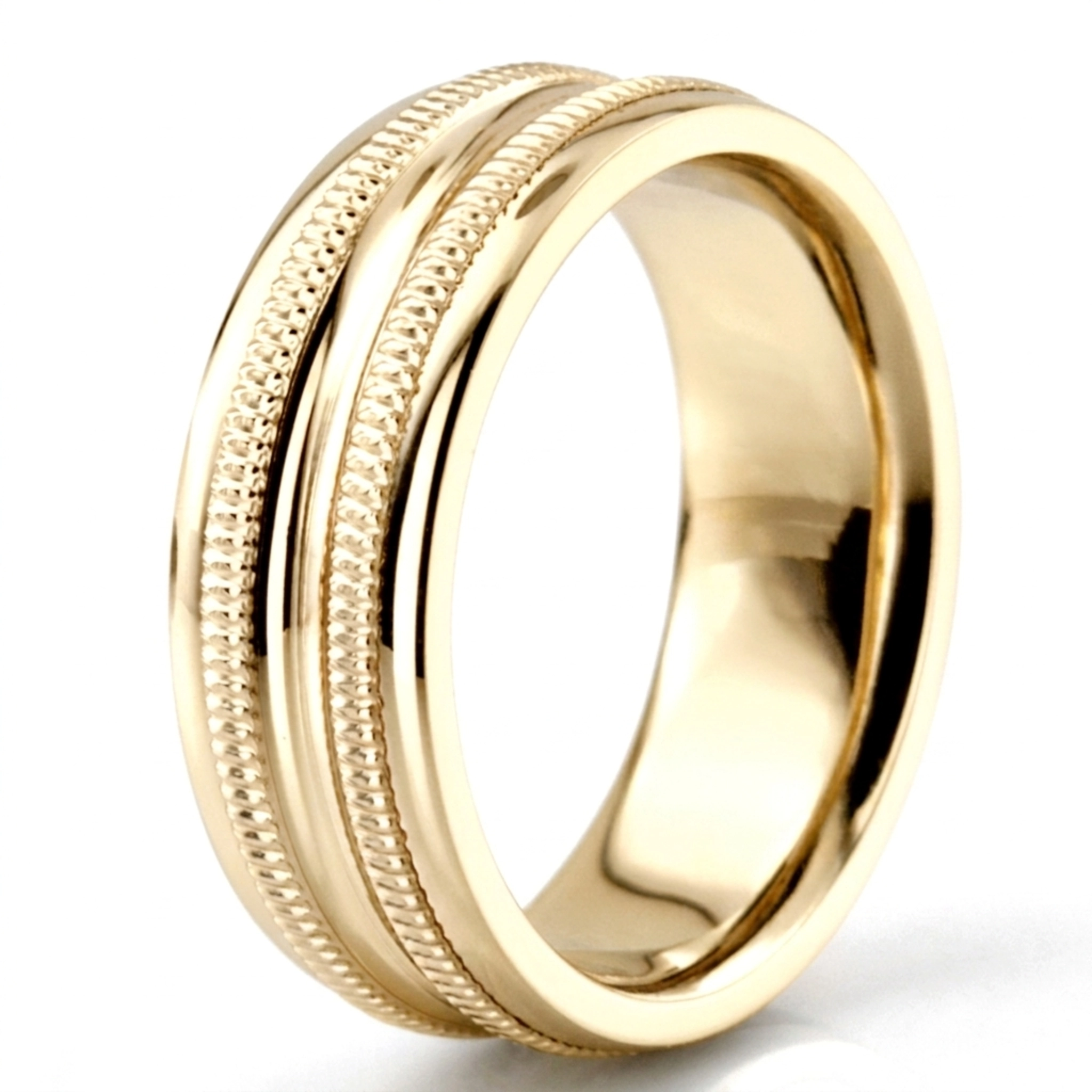 10K yellow gold 6.5mm high polish Diamond-cut-wedding-band - alternate view 3