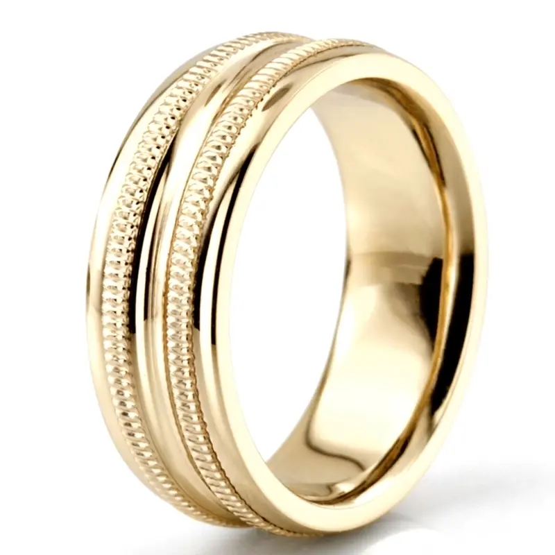 14K yellow gold 6.5mm high polish Diamond-cut-wedding-band - alternate view 3