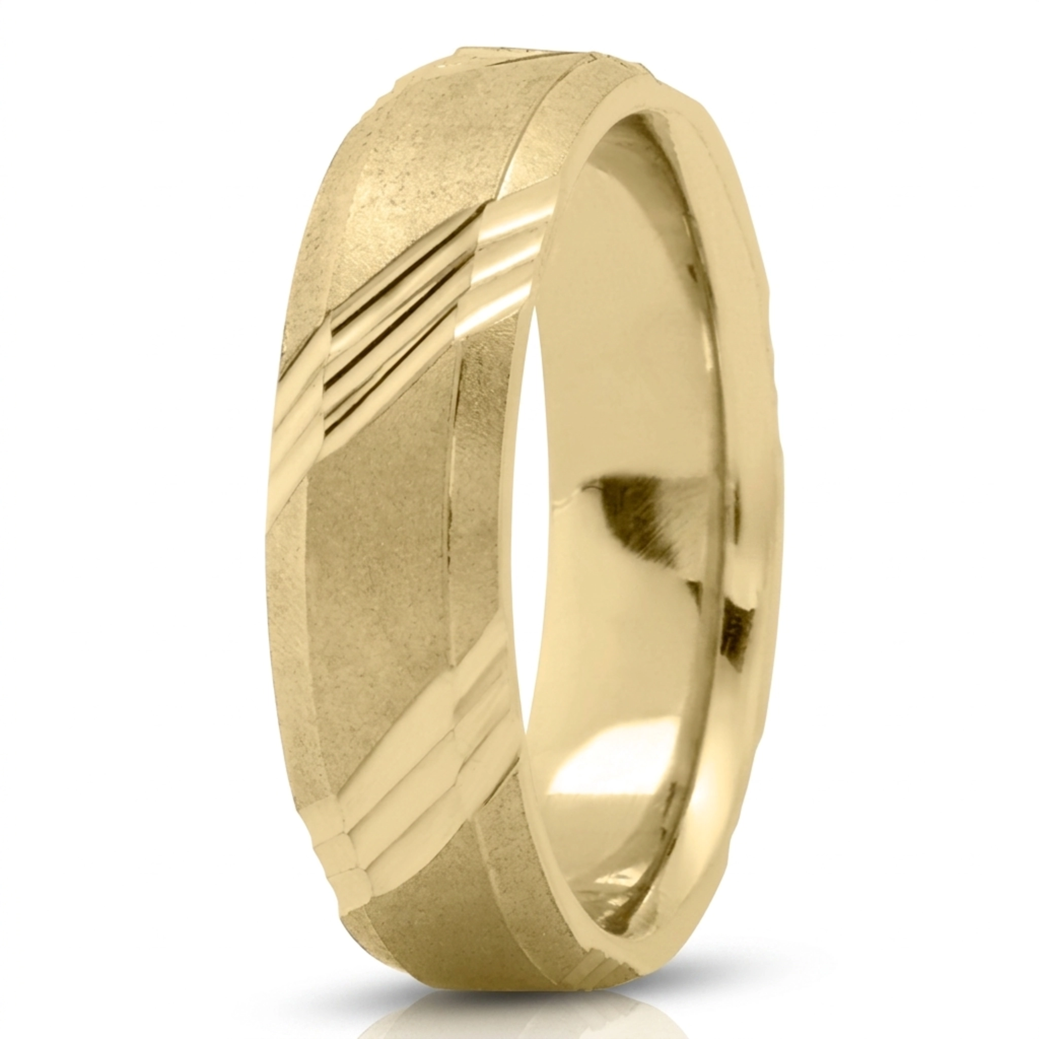 10K yellow gold 6mm. satin diagonal-grooved-wedding-ring - main view