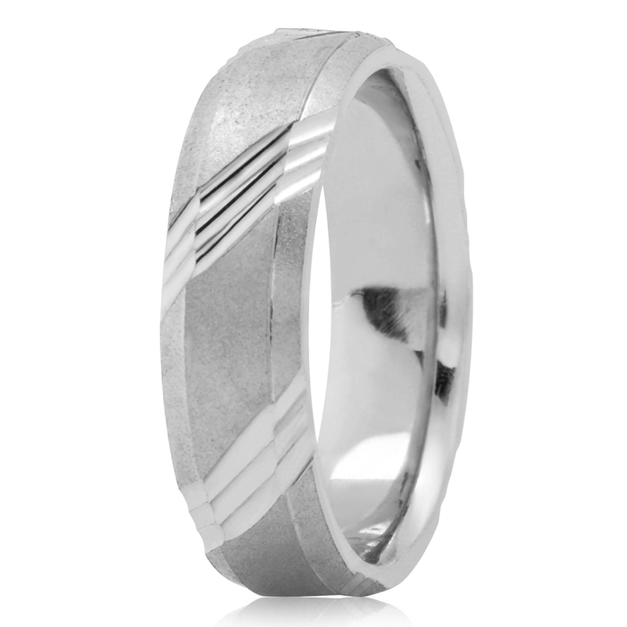 10K white gold 6mm. satin diagonal-grooved-wedding-ring - alternate view 2