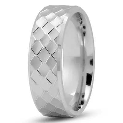 10K white gold 7mm. satin modern-fancy-wedding-band - main view thumbnail