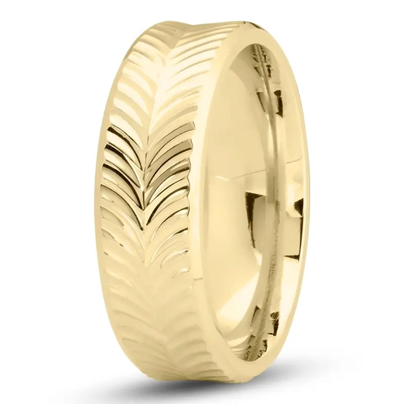 14K yellow gold 7mm. high polish leaf-cut-wedding-ring - alternate view 2