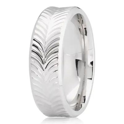 10K white gold 7mm. high polish leaf-cut-wedding-ring - main view thumbnail