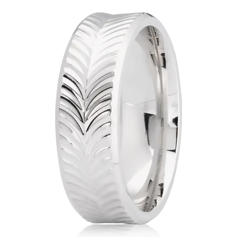 14K white gold 7mm. high polish leaf-cut-wedding-ring - main view