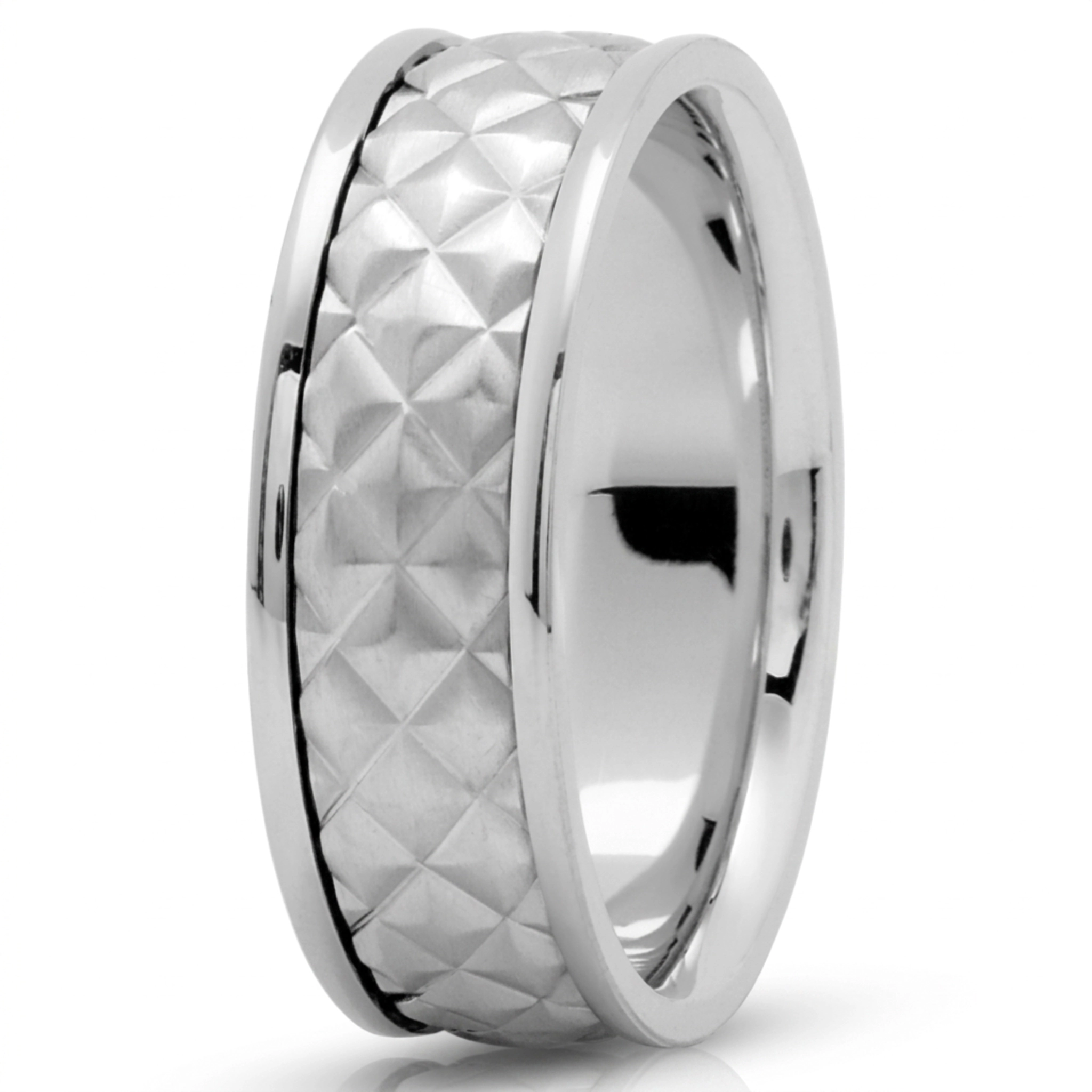 10K white gold 7.5mm. satin embossed-diamond-cut-wedding-ring - alternate view 2