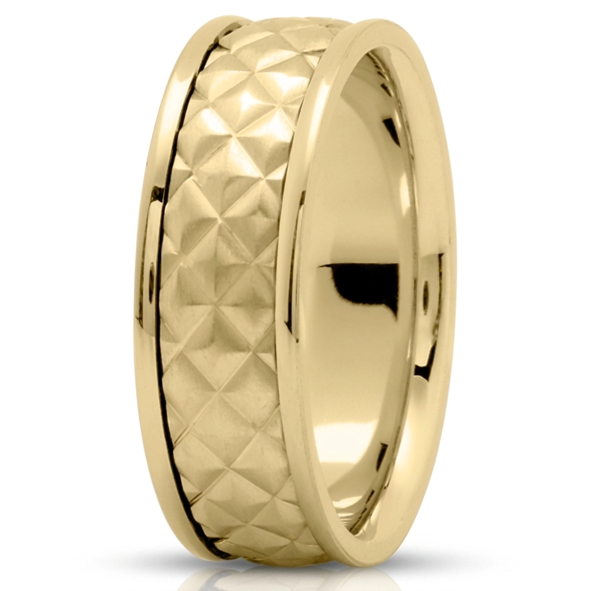 10K yellow gold 7.5mm. satin embossed-diamond-cut-wedding-ring - alternate view 3