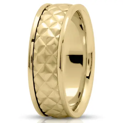 10K yellow gold 7.5mm. satin embossed-diamond-cut-wedding-ring - alternate view 3 thumbnail
