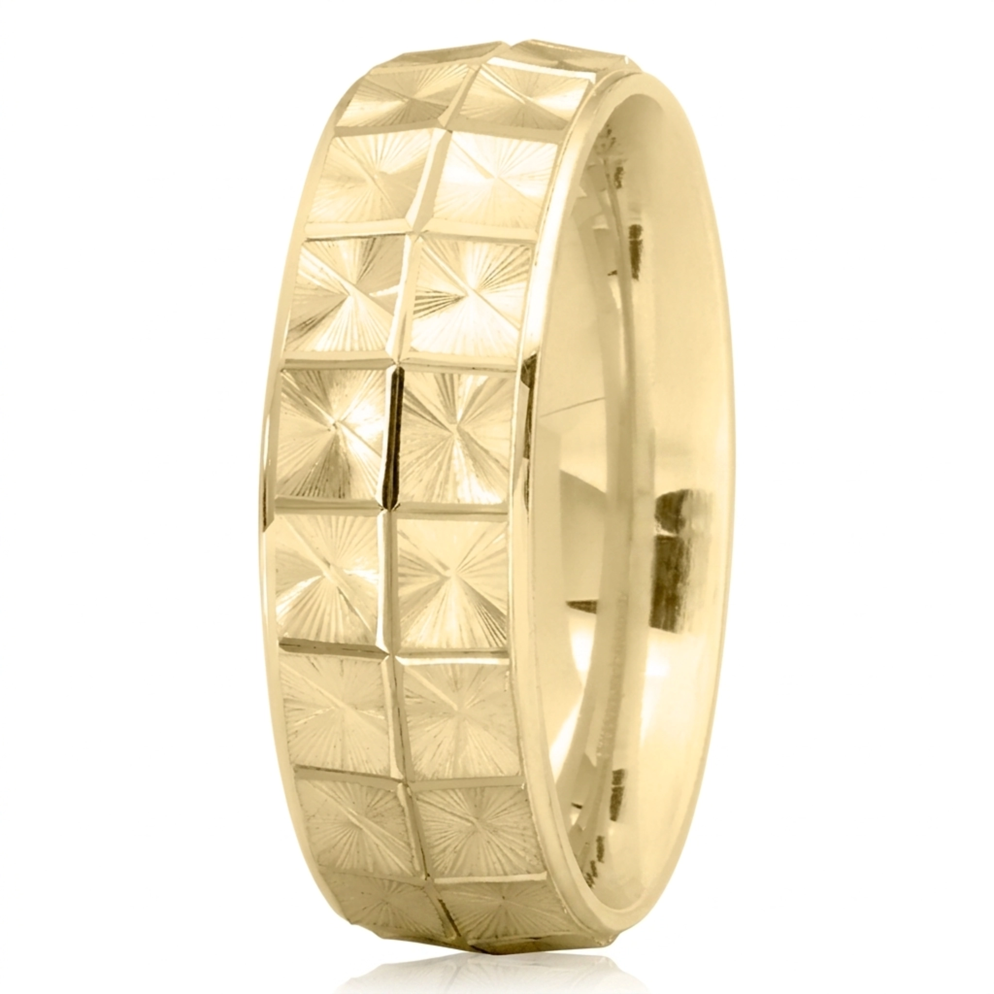 10K yellow gold 7mm. diamond cut symmetrical-square-cut-wedding-band - alternate view 2