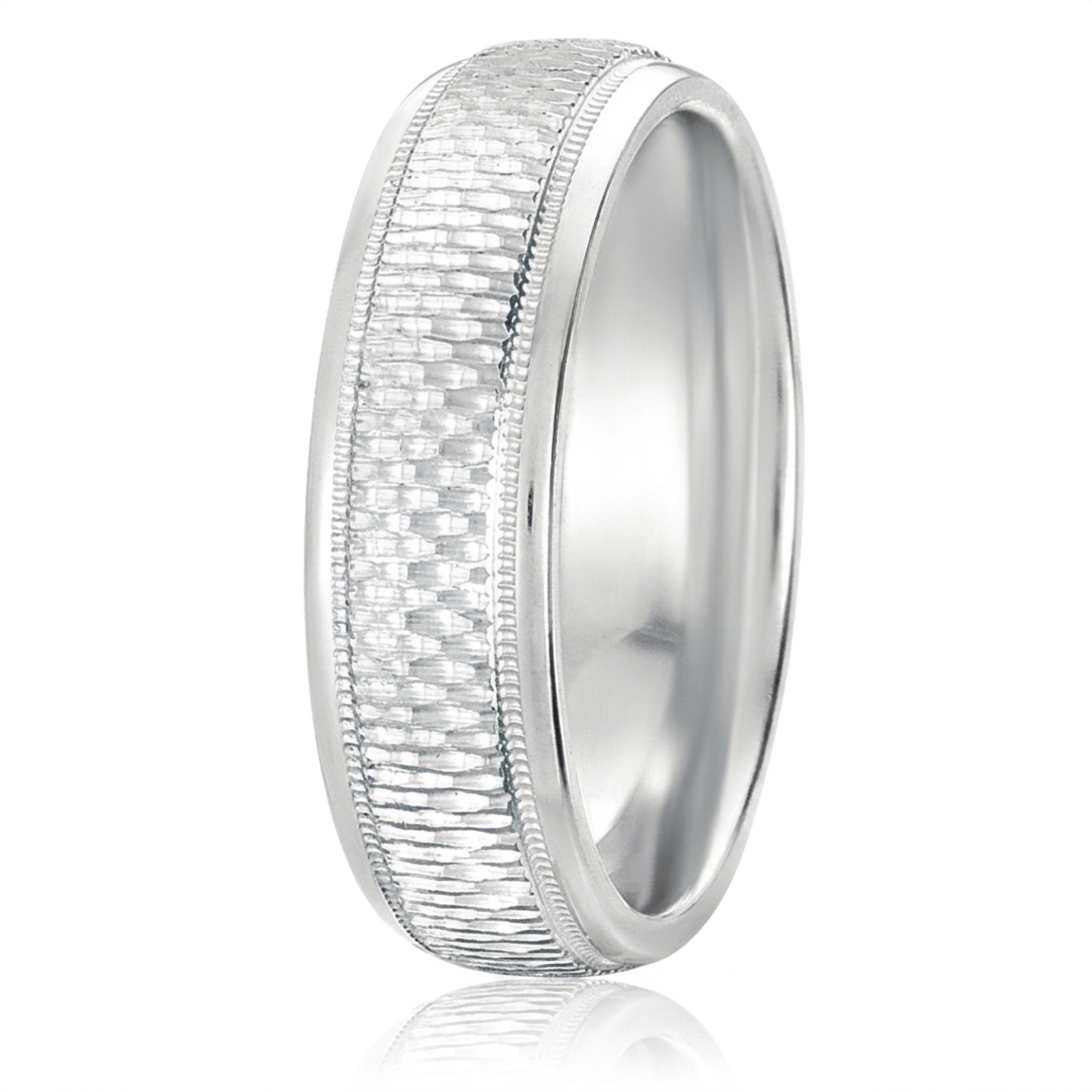 10K white gold 6mm. diamond cut designer-wedding-band - main view