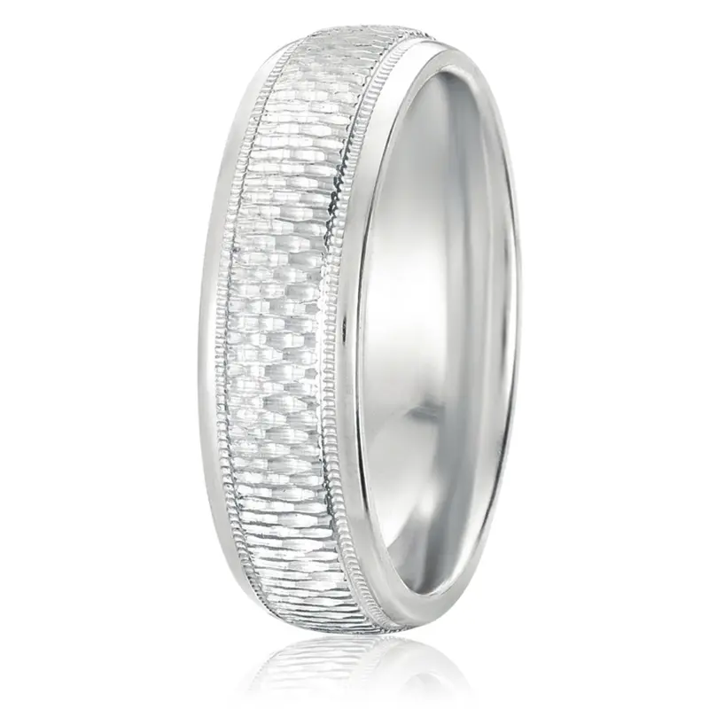 14K white gold 6mm. diamond cut designer-wedding-band - main view