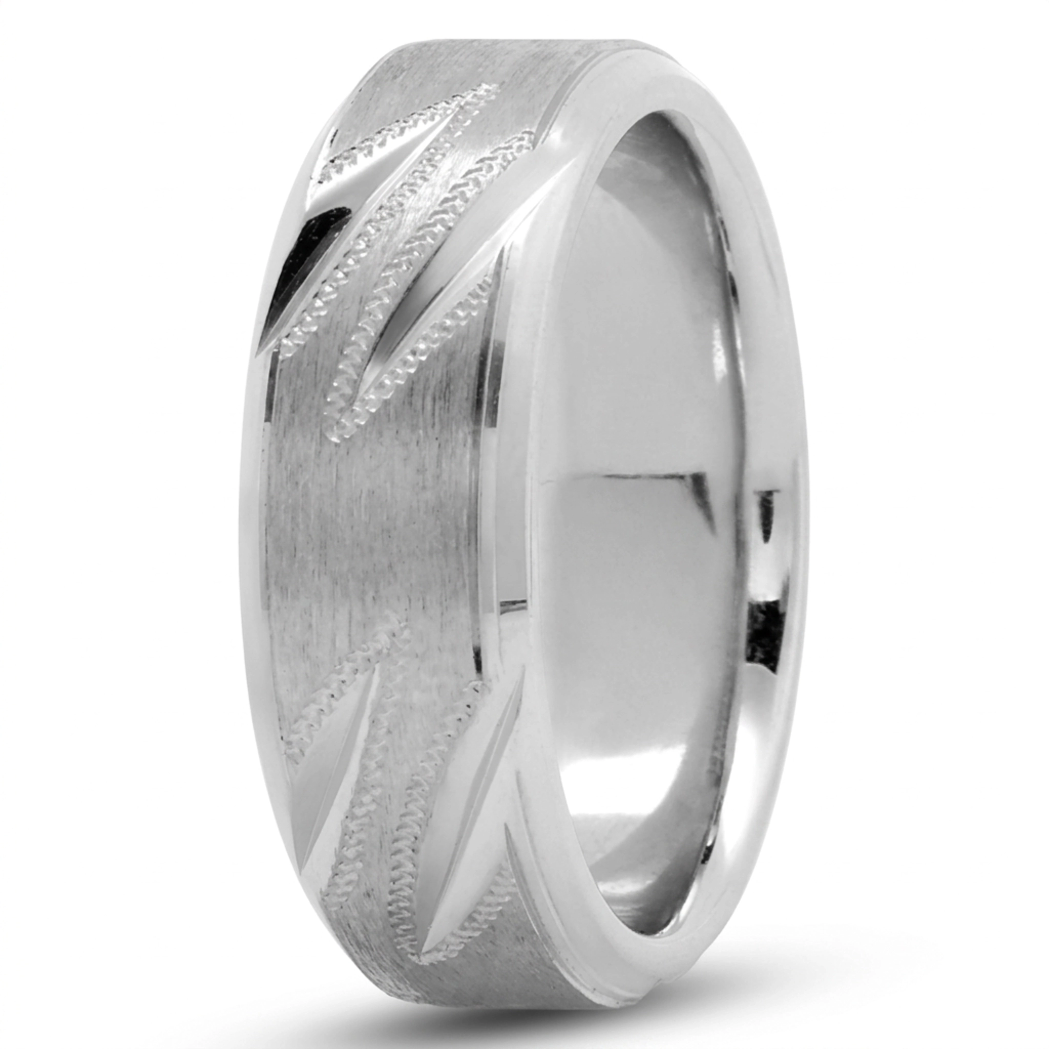 10K white gold 7mm. satin leaf-edge-cut-wedding-band - main view