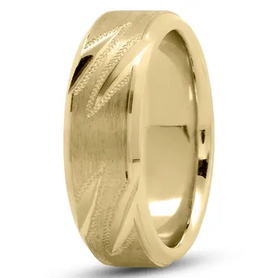 10K yellow gold 7mm. satin leaf-edge-cut-wedding-band - alternate view 2 thumbnail