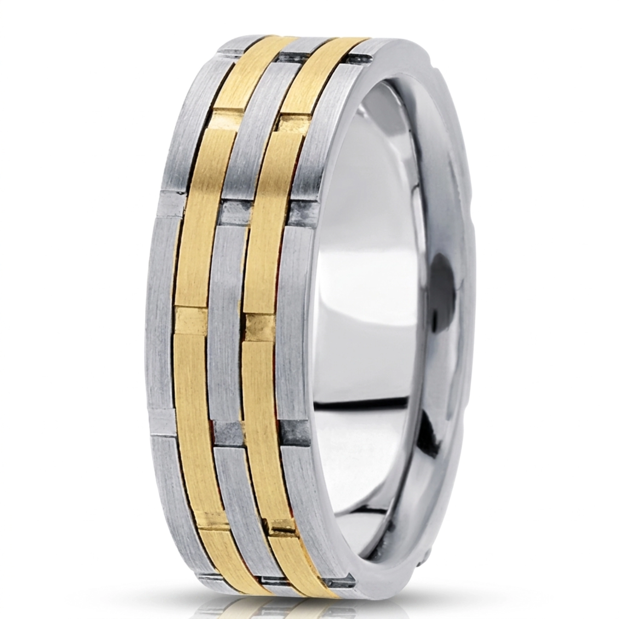 10K w-y-w-y-w gold 7.5mm. satin fancy-carved-contemporary-wedding-band - main view