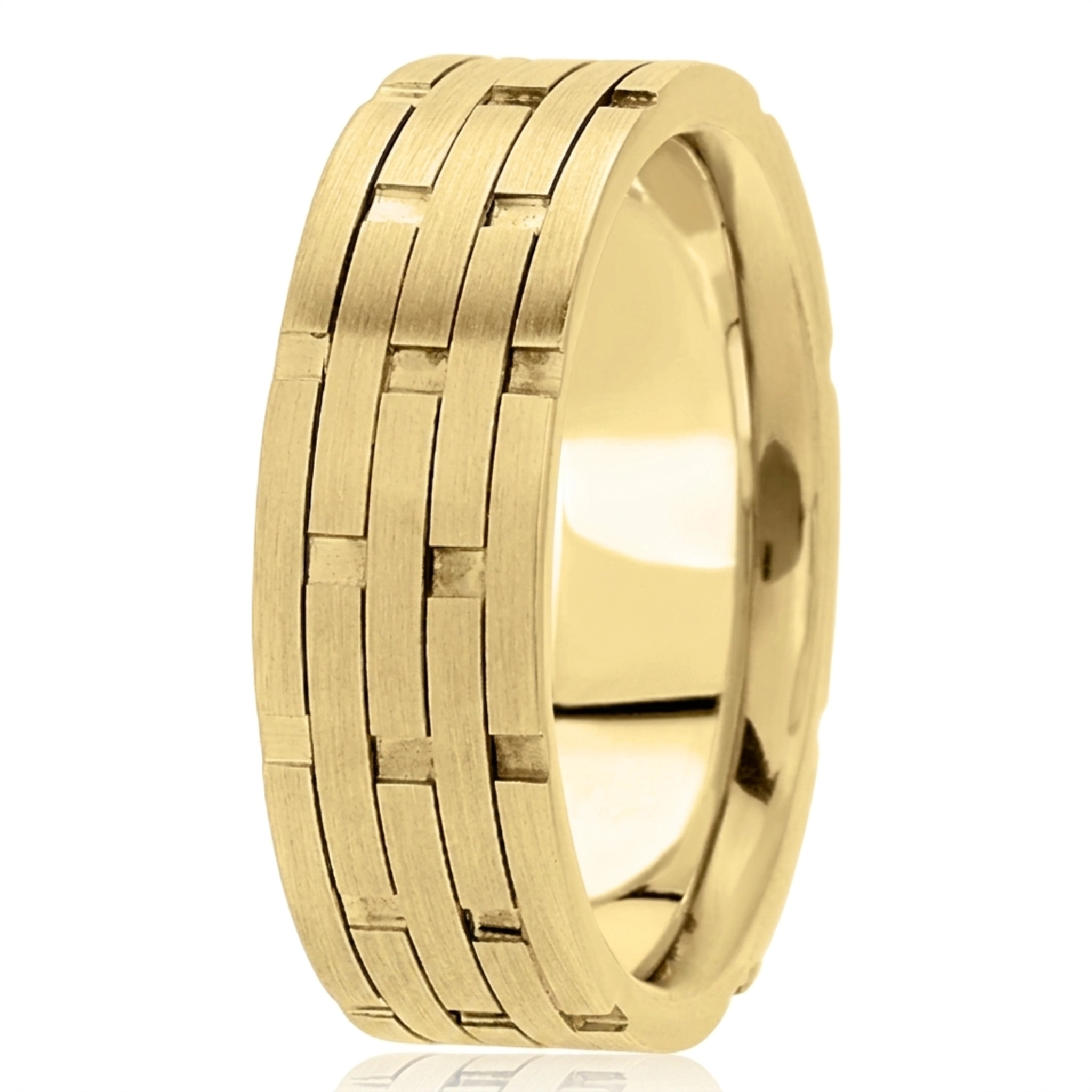 10K yellow gold 7.5mm. satin fancy-carved-contemporary-wedding-band - alternate view 3