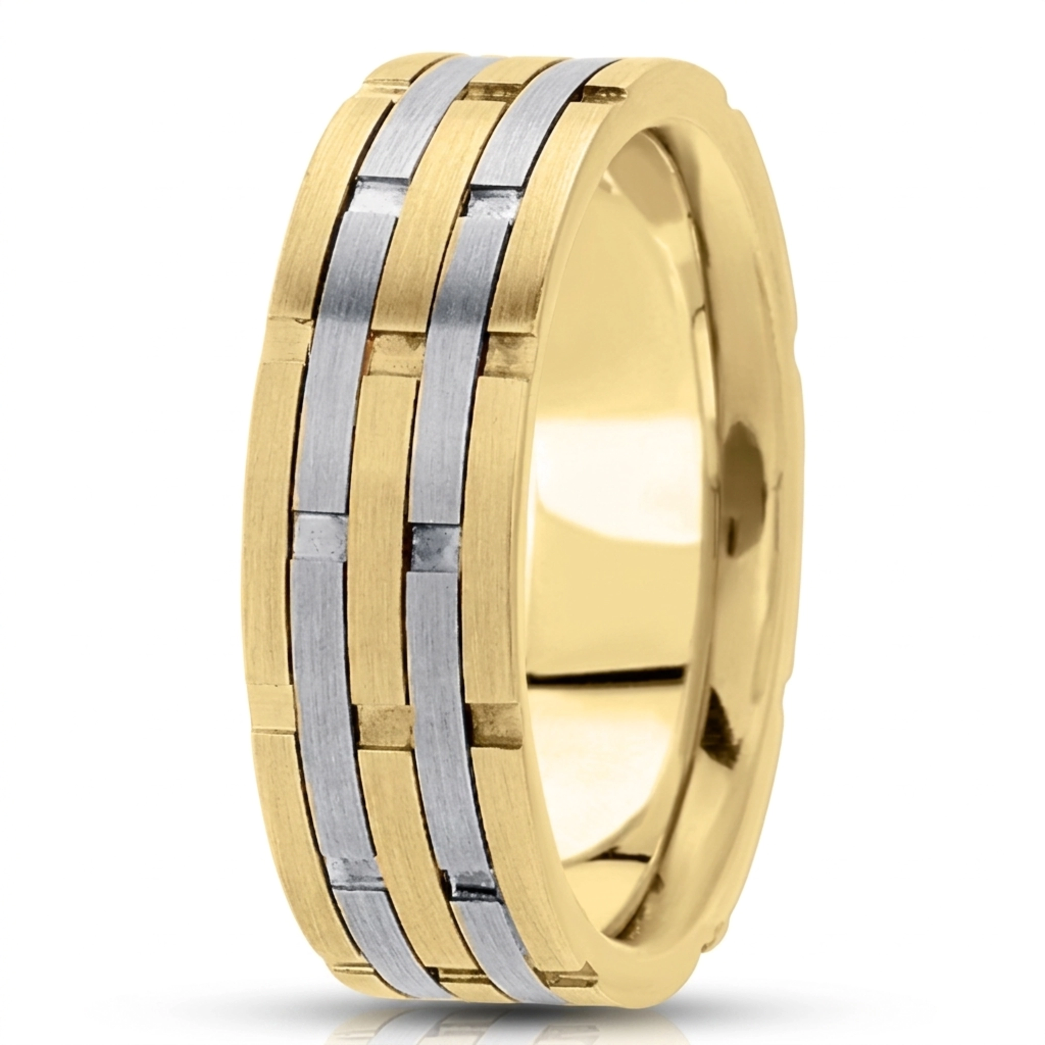 10K y-w-y-w-y gold 7.5mm. satin fancy-carved-contemporary-wedding-band - alternate view 4