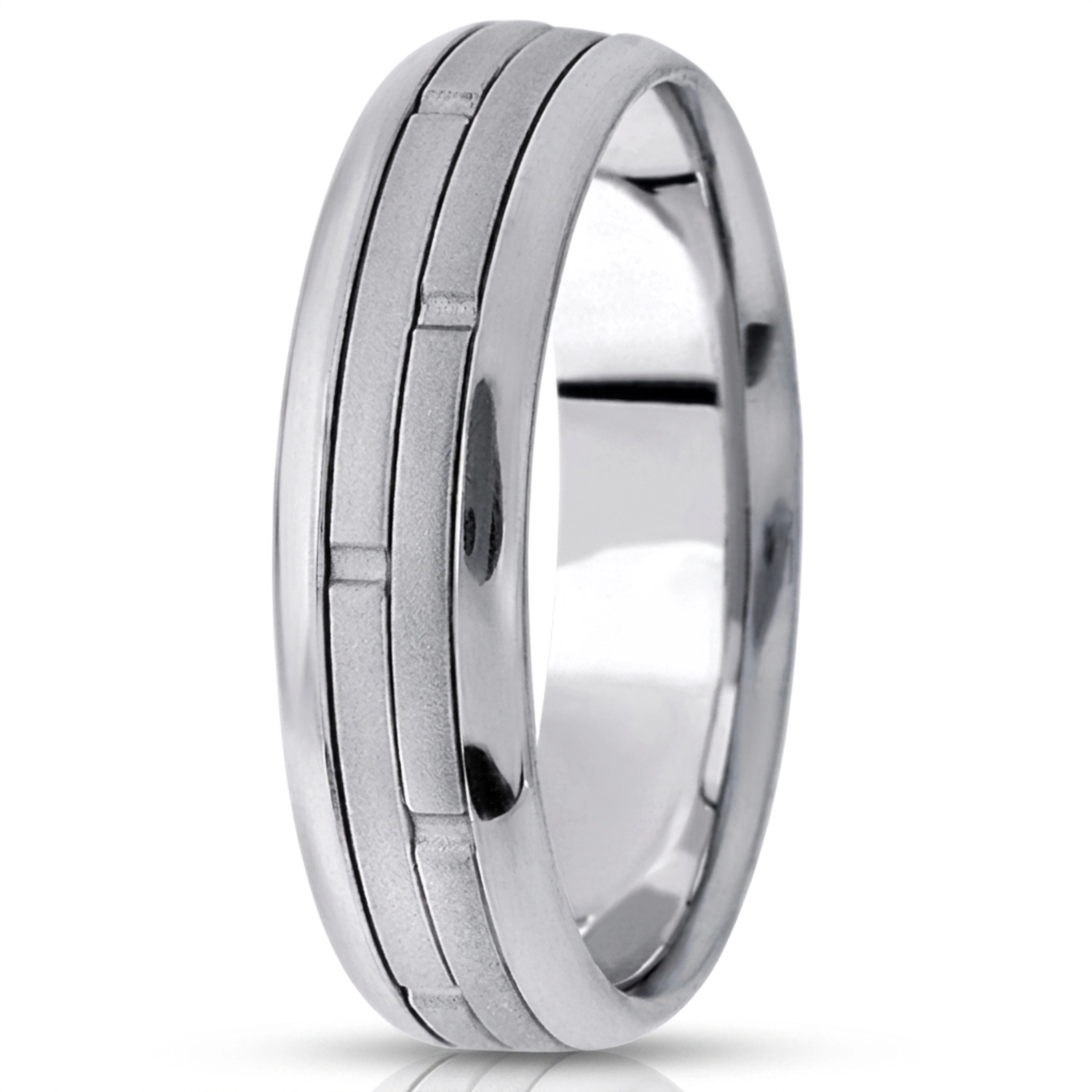 10K white gold 7mm. cross satin fancy-carved-contemporary-wedding-ring - alternate view 2