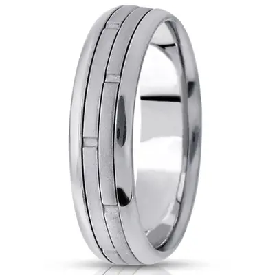 10K white gold 7mm. cross satin fancy-carved-contemporary-wedding-ring - alternate view 2 thumbnail