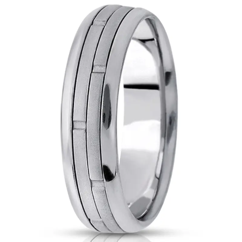 14K white gold 7mm. cross satin fancy-carved-contemporary-wedding-ring - alternate view 2
