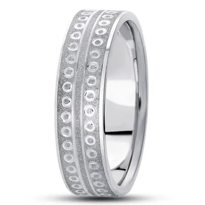 10K white gold 7mm. stone finish fancy-carved-diamond-cut-wedding-ring - alternate view 2 thumbnail
