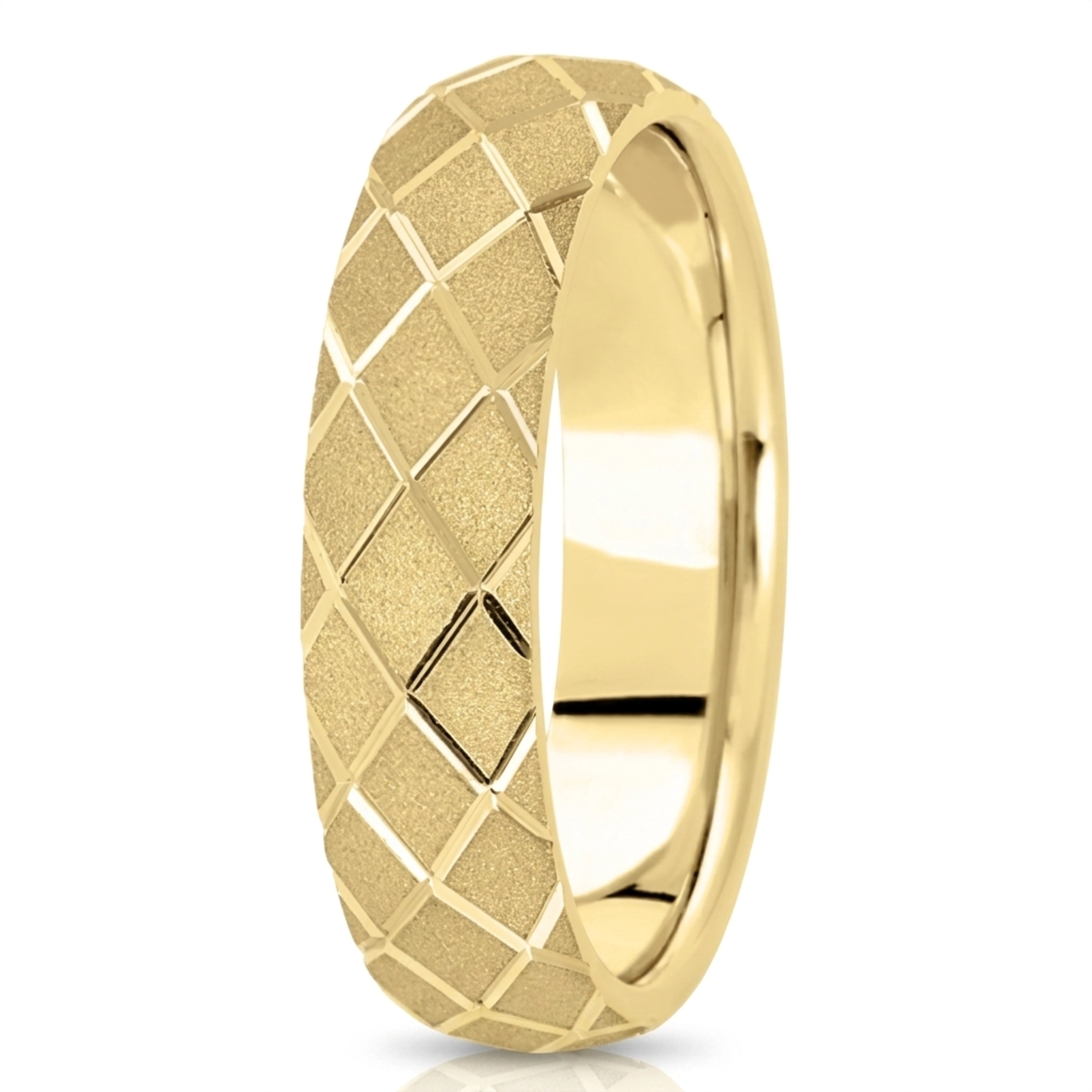 10K yellow gold 6mm. sand blast fancy-carved-diamond-cut-wedding-band - alternate view 5