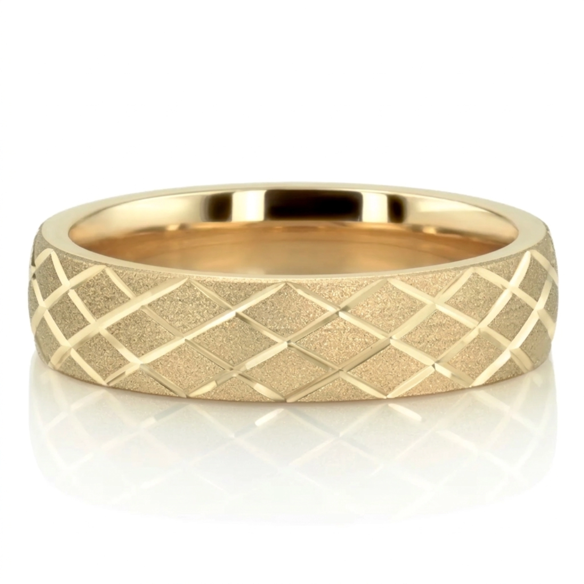 10K yellow gold 5mm. sand blast fancy-carved-diamond-cut-wedding-band - alternate view 2