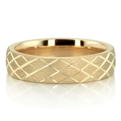 Diagonal Grooved Sandblasted Fancy Carved Wedding Ring 
