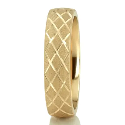 10K yellow gold 5mm. sand blast fancy-carved-diamond-cut-wedding-band - alternate view 4 thumbnail