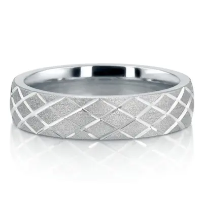 10K white gold 5mm. sand blast fancy-carved-diamond-cut-wedding-band - alternate view 3 thumbnail