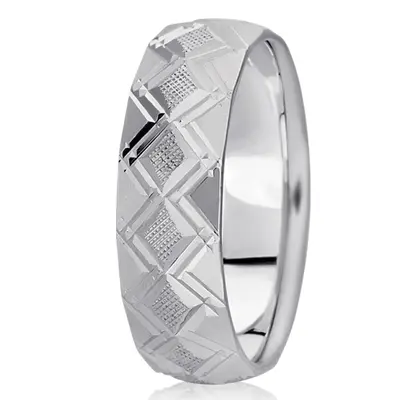Attractive Solid Diamond Carved Wedding Band 