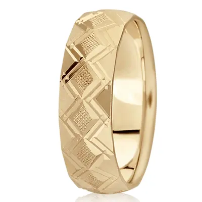 10K yellow gold 7mm. cross satin diamond-cut-fancy-wedding-band - alternate view 2 thumbnail