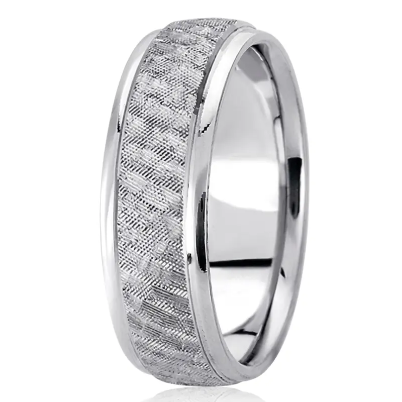 14K white gold 7mm. same as picture diamond-cut-fancy-carved-wedding-band - alternate view 2