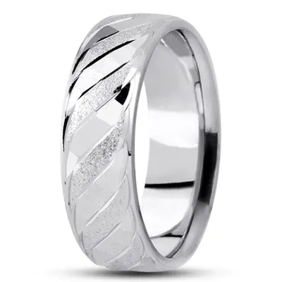 10K white gold 7mm. stone finish fancy-carved-diamond-cut-wedding-band - alternate view 2 thumbnail