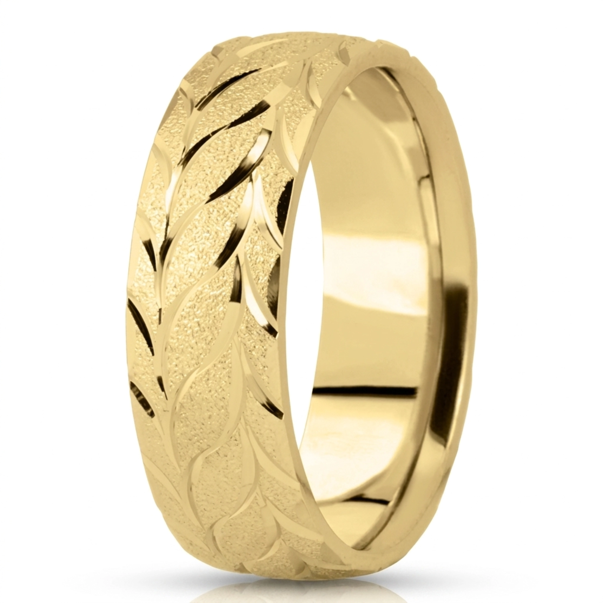 10K yellow gold 7mm. wire matte fancy-carved-diamond-cut-wedding-ring - alternate view 3