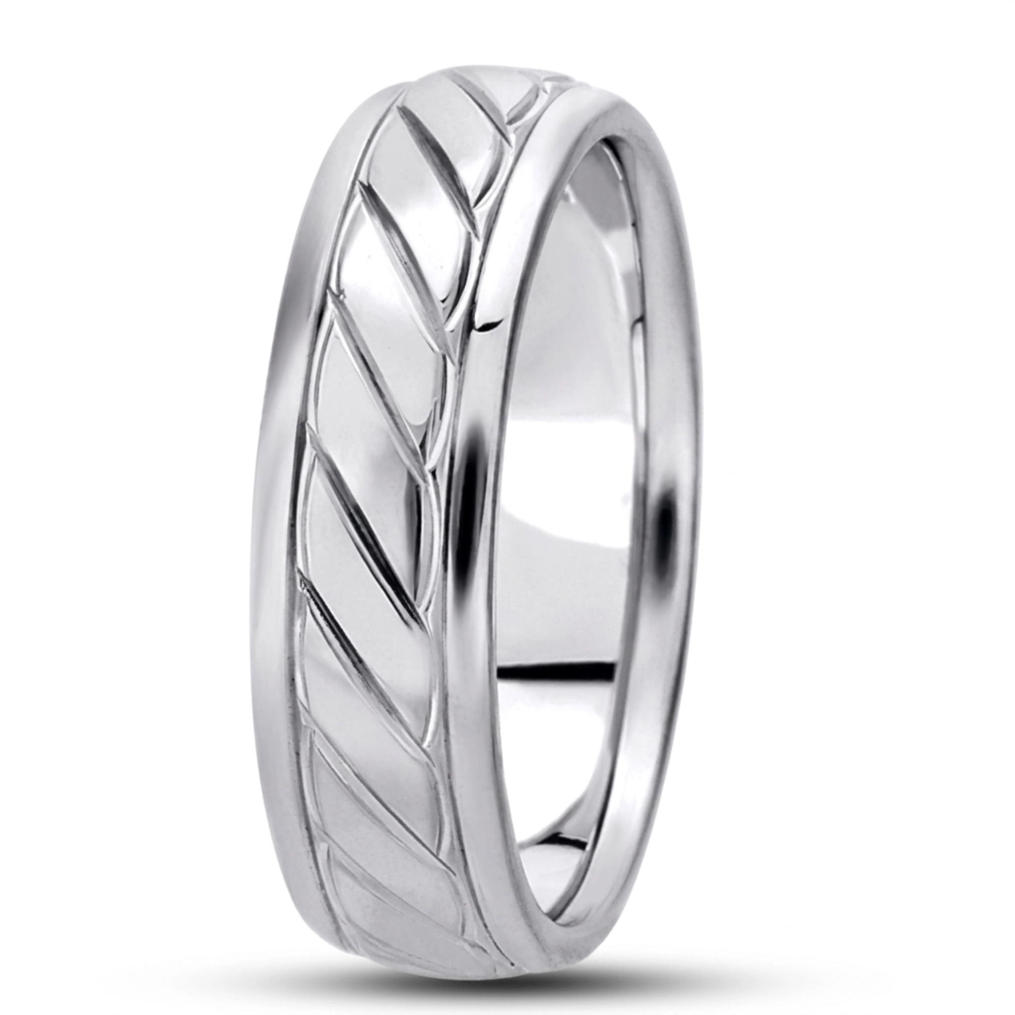 10K white gold 7mm. high polish diamond-cut-fancy-wedding-band - main view